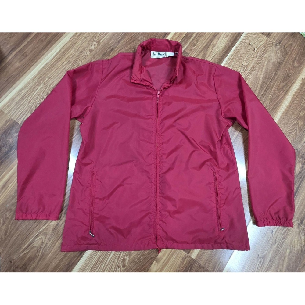 L.L. Bean Aspen Anorak Jacket Mens Large Vintage Red Nylon Packable Windbreaker